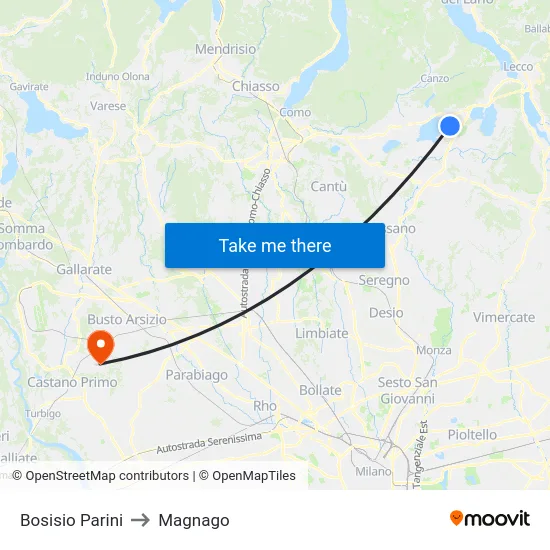 Bosisio Parini to Magnago map
