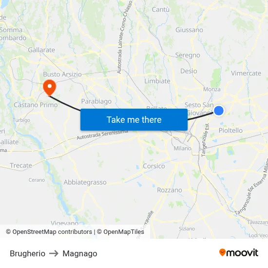 Brugherio to Magnago map