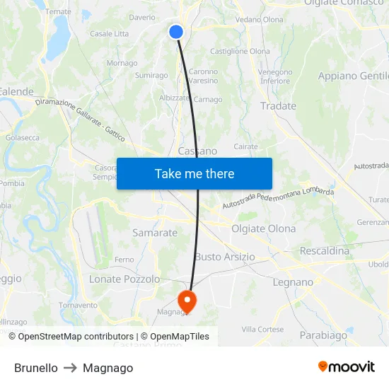 Brunello to Magnago map
