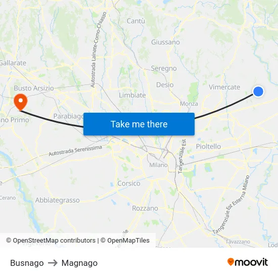 Busnago to Magnago map