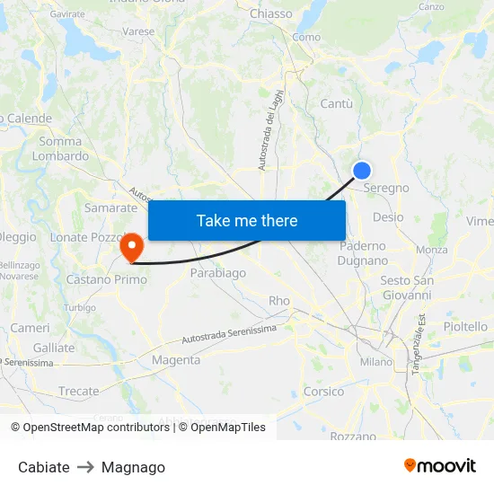 Cabiate to Magnago map