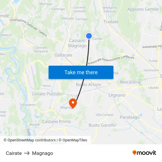 Cairate to Magnago map