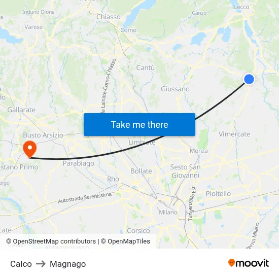 Calco to Magnago map