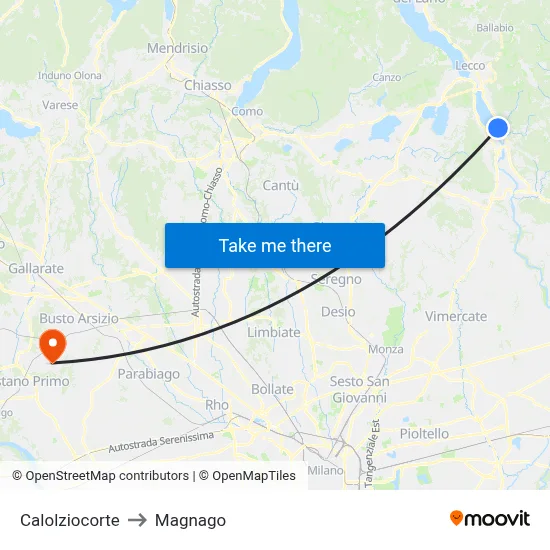 Calolziocorte to Magnago map