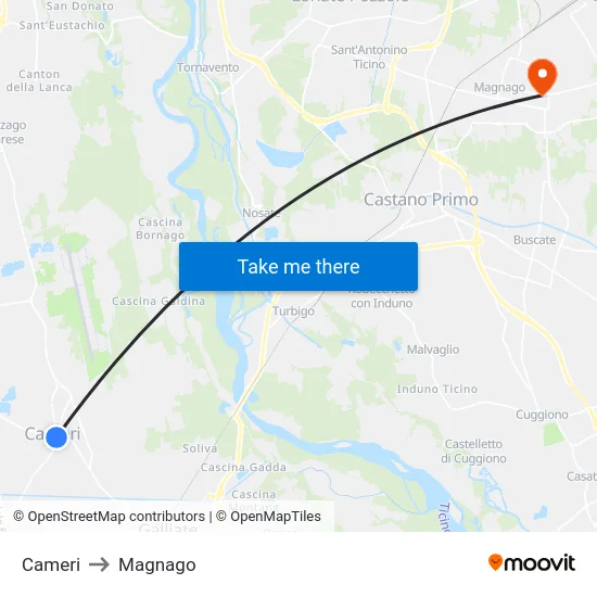 Cameri to Magnago map