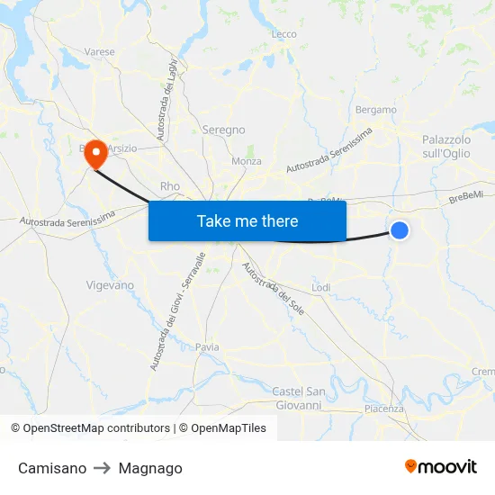 Camisano to Magnago map