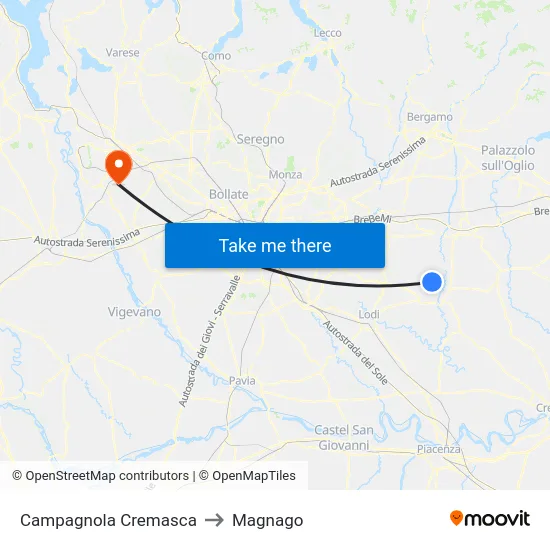 Campagnola Cremasca to Magnago map