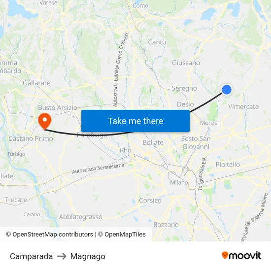 Camparada to Magnago map