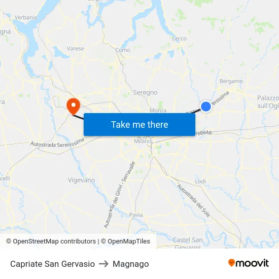 Capriate San Gervasio to Magnago map