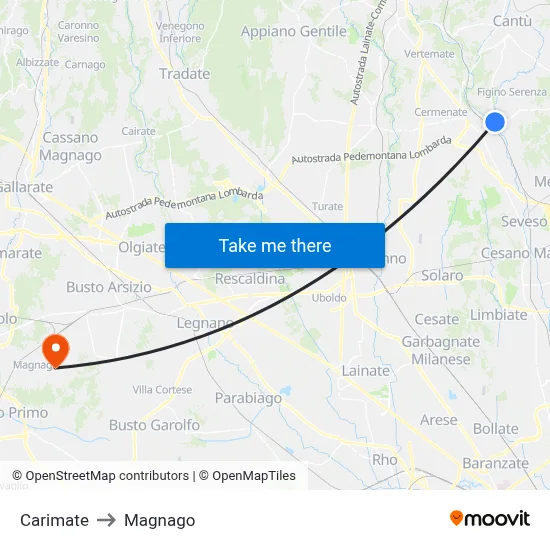 Carimate to Magnago map