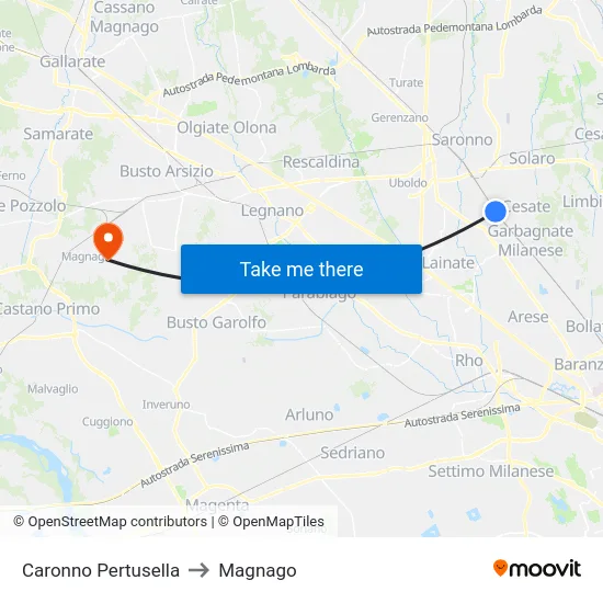 Caronno Pertusella to Magnago map