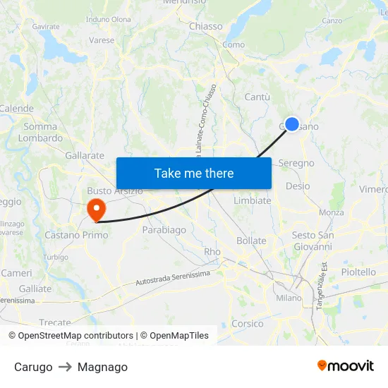 Carugo to Magnago map