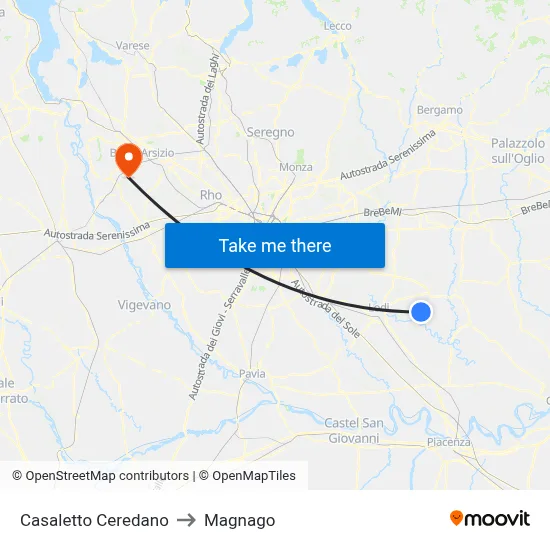 Casaletto Ceredano to Magnago map