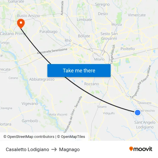 Casaletto Lodigiano to Magnago map