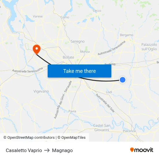 Casaletto Vaprio to Magnago map
