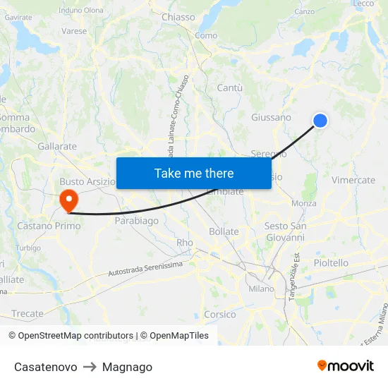 Casatenovo to Magnago map