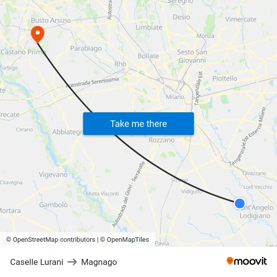 Caselle Lurani to Magnago map