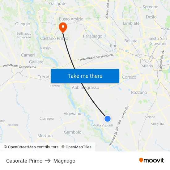 Casorate Primo to Magnago map