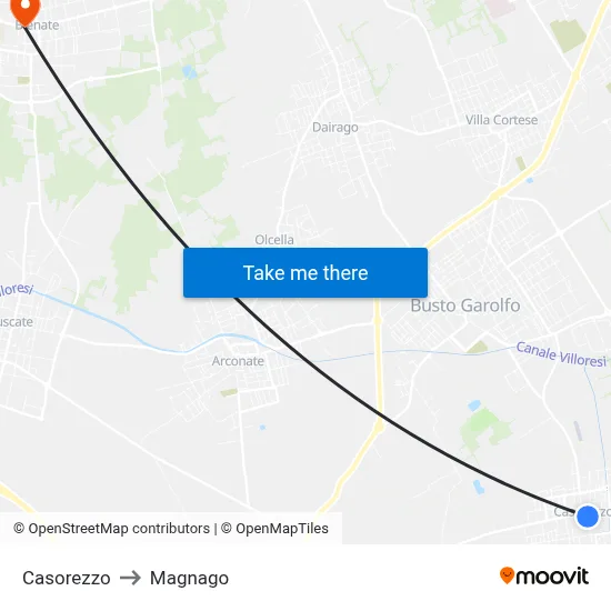 Casorezzo to Magnago map