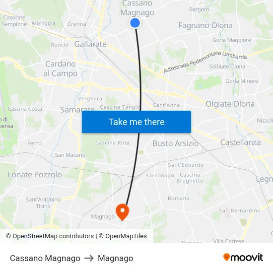 Cassano Magnago to Magnago map