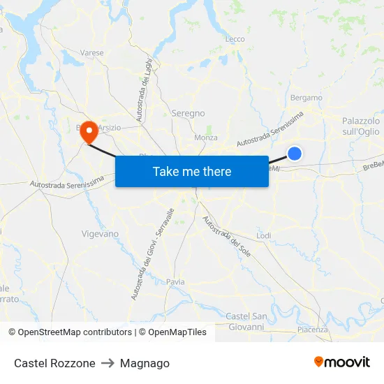 Castel Rozzone to Magnago map