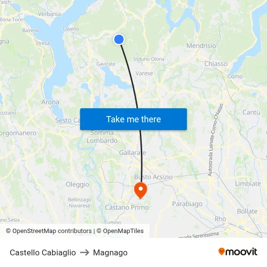 Castello Cabiaglio to Magnago map