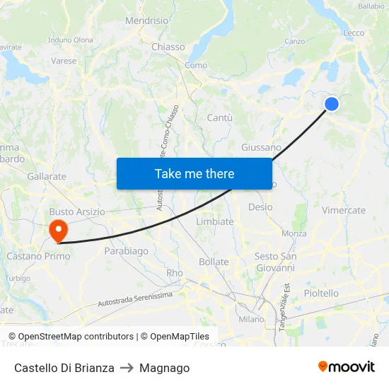 Castello Di Brianza to Magnago map