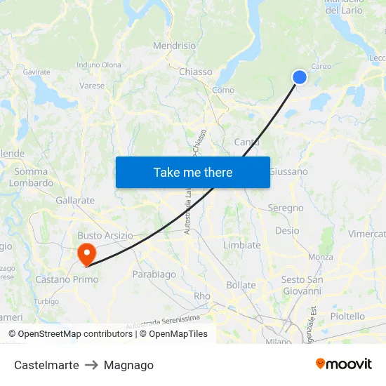 Castelmarte to Magnago map