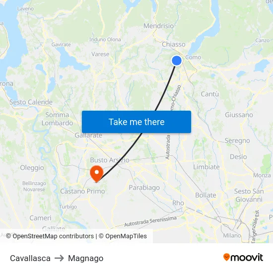 Cavallasca to Magnago map