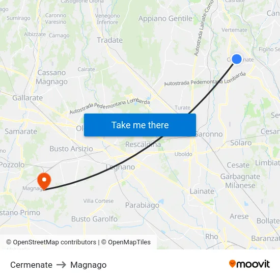 Cermenate to Magnago map