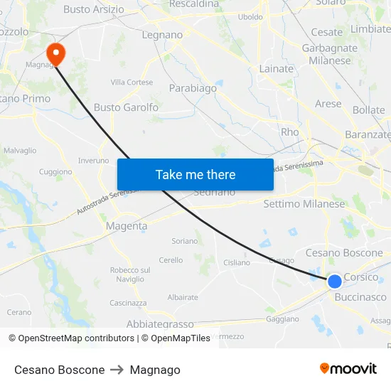 Cesano Boscone to Magnago map