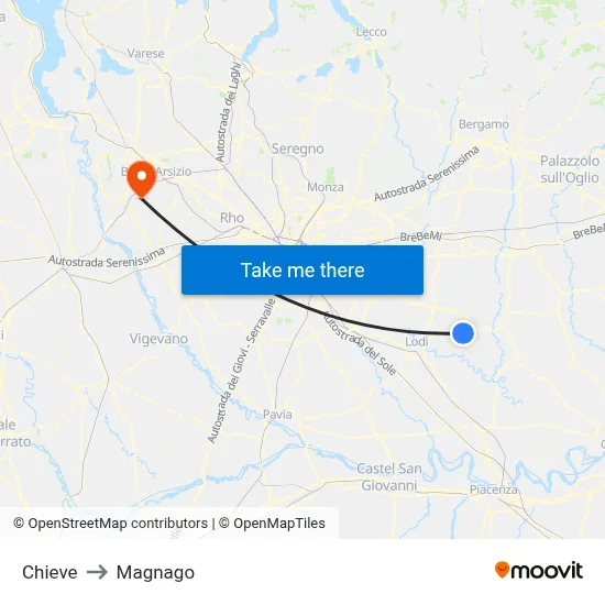 Chieve to Magnago map