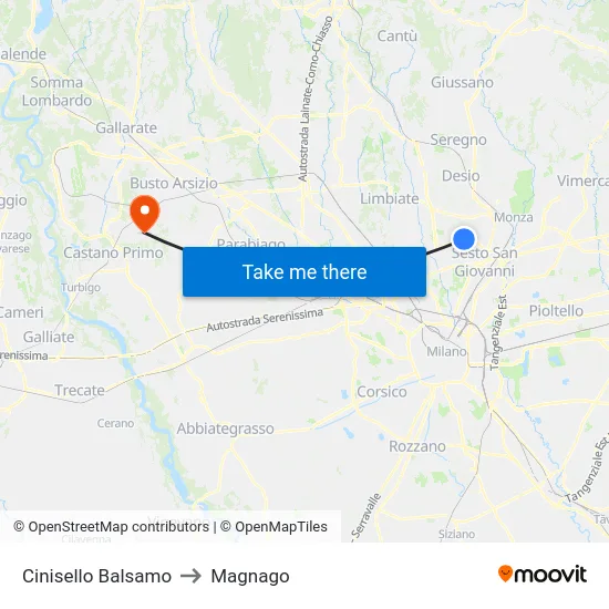 Cinisello Balsamo to Magnago map