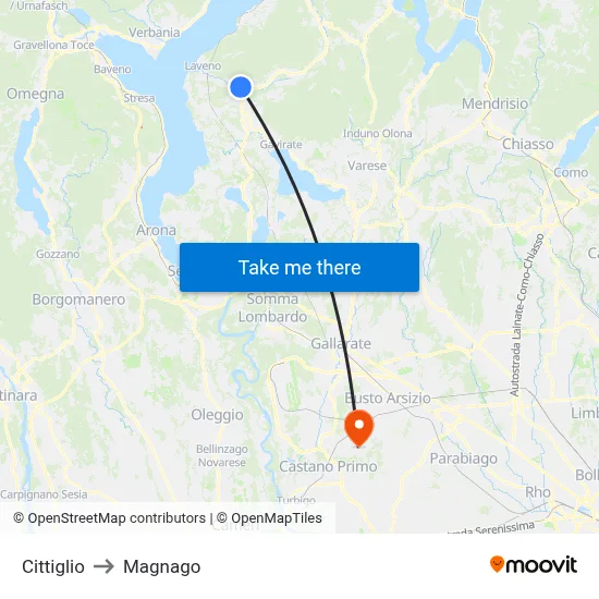 Cittiglio to Magnago map