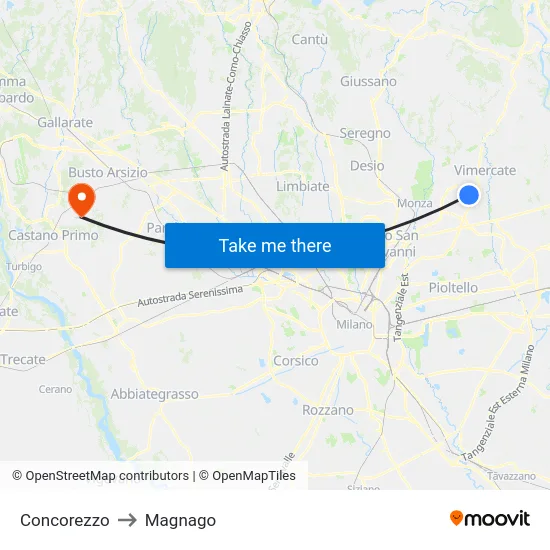 Concorezzo to Magnago map