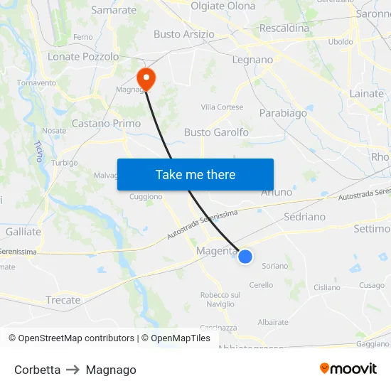 Corbetta to Magnago map