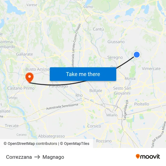 Correzzana to Magnago map