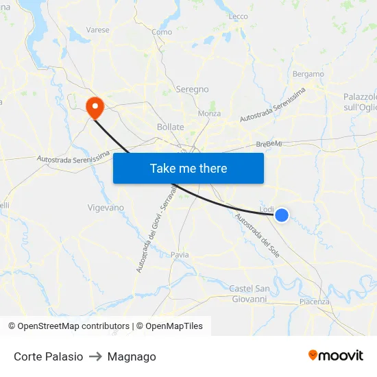 Corte Palasio to Magnago map