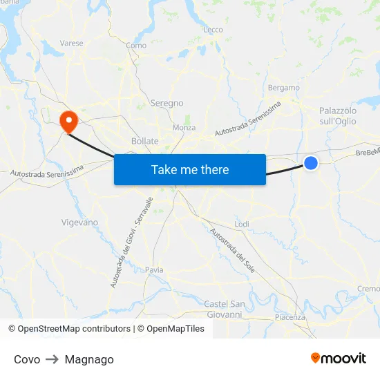 Covo to Magnago map