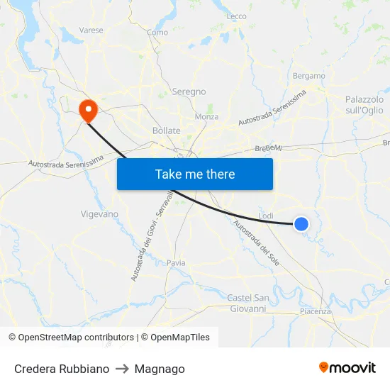 Credera Rubbiano to Magnago map