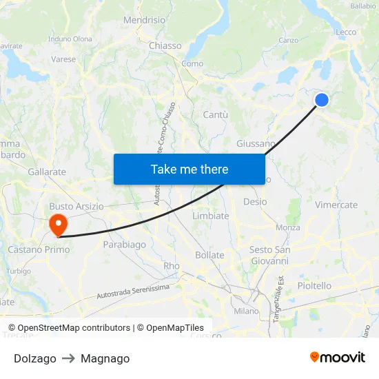 Dolzago to Magnago map