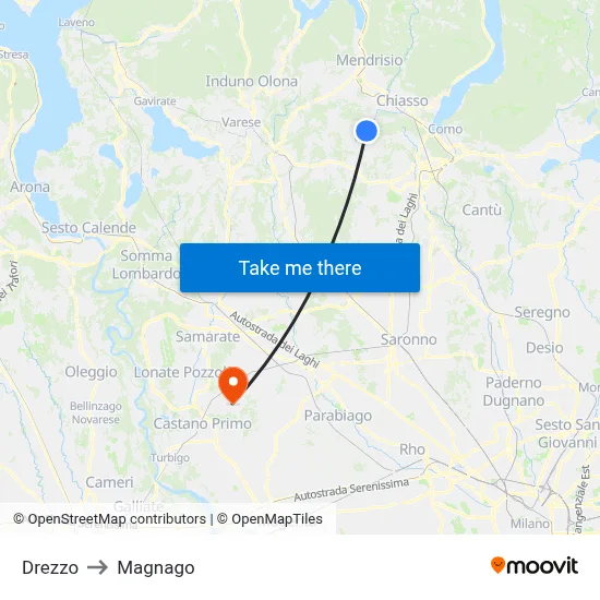 Drezzo to Magnago map