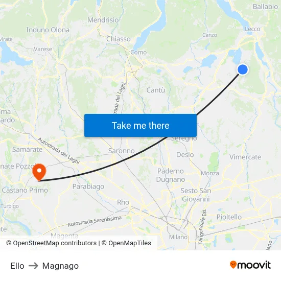 Ello to Magnago map