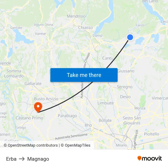 Erba to Magnago map
