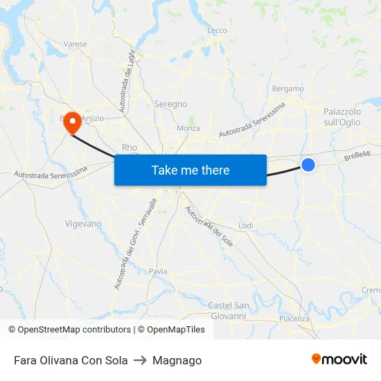 Fara Olivana Con Sola to Magnago map