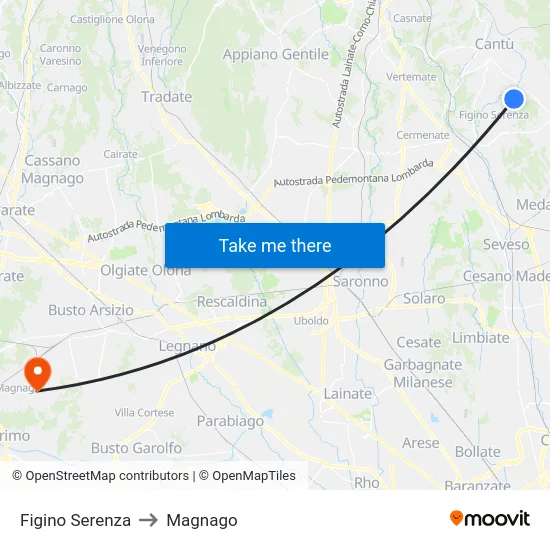 Figino Serenza to Magnago map