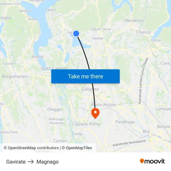Gavirate to Magnago map