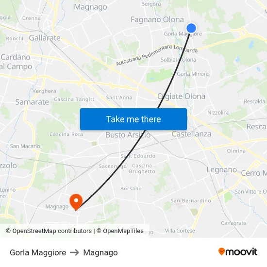 Gorla Maggiore to Magnago map