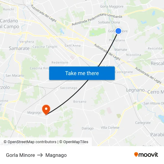 Gorla Minore to Magnago map