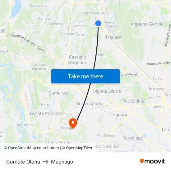 Gornate-Olona to Magnago map